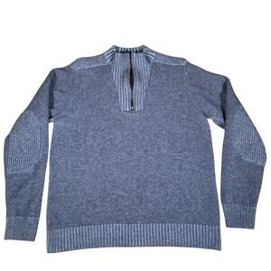 Men’s XL Wool 1/4-Zip Sweater w/ Elbow Patches – Blue Gray Knit